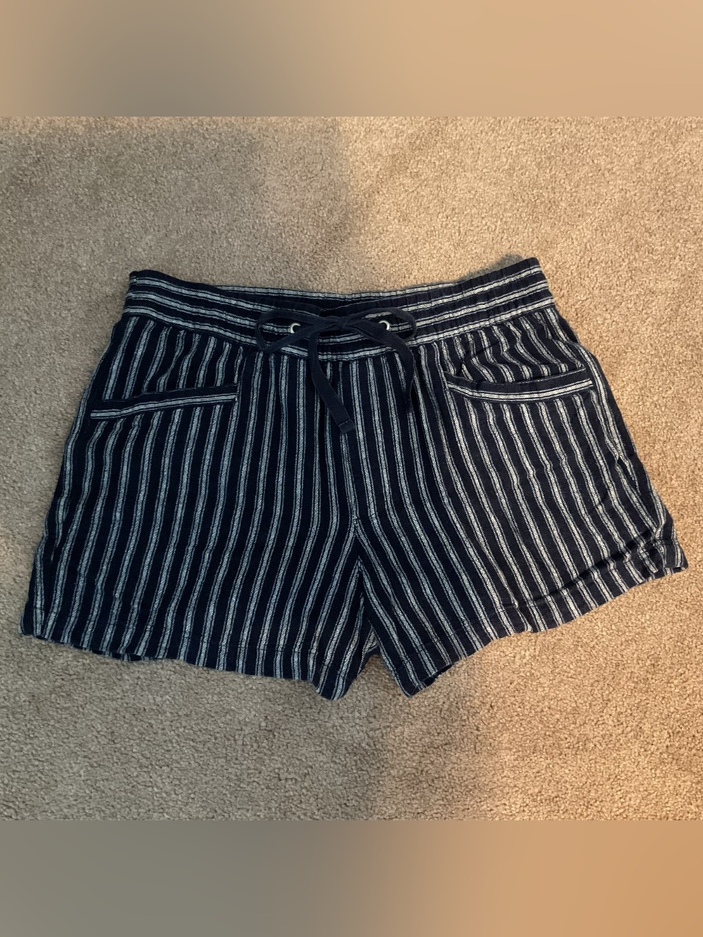 GAP Navy and White Striped Linen Drawstring Shorts